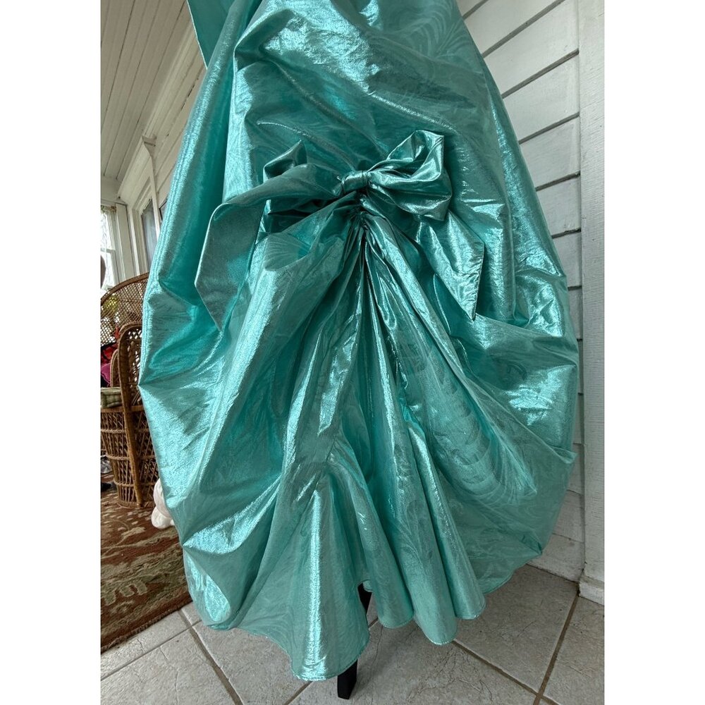 Vintage 80's Aqua Green Lame' Ball /Prom Gown Bustled Bow TD4 Eletra size 11/12 - Picture 16 of 16